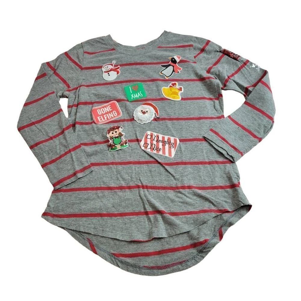 Poof Girl stripped Christmas shirt L